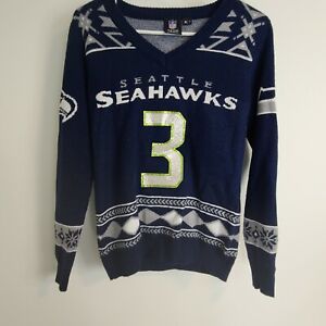 NFL Seattle Seahawks Wilson 3 Christmas Sweater Womens S small Glitter Sparkle
