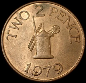 Guernsey 2 Pence 1979 Elizabeth II Windmill from Sark Coin WCA 6856 - Picture 1 of 3