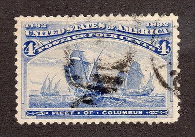 US # 233 (1893) 4c, Used; Grade: VF/XF {Fleet of Columbus} - Image 1 of 2