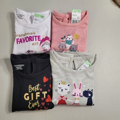 Lote De 4 Camisetas Toughskins Niñas Manga Larga Paquete Talla 12 Meses  Foto 1 de 4