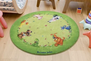 weicher Kinderteppich Die Lieben Sieben grün Tiere rund - Bild 1 von 3