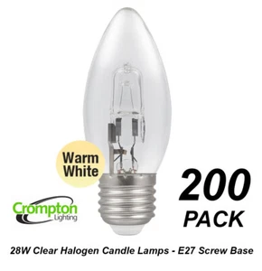 200 x 28W Clear E27 Candle Shaped Light Globes Bulbs Lamps Edison Screw Halogen - Picture 1 of 4