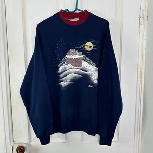 Vintage Morning Sun Ugly Christmas Sweater Cat Snow Women’s XL Sweatshirt Vtg - Picture 1 of 9