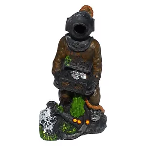 Diver On Rock With Anchor and Treasure Chest Aquarium Fish Tank Ornament Decor - Picture 1 of 8