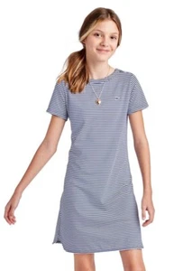 New Vineyard Vines Girls Short Sl Stripe Sankaty Dress Deep Bay White Navy S 7 8 - Picture 1 of 8