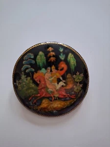 Broche prendedor vintage de laca, pintado a mano, arte popular ruso Palekh 2 pulgadas, NUEVO - Imagen 1 de 2