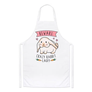 Beware Crazy Rabbit Lady Chefs Apron - Funny Cooking - Picture 1 of 1