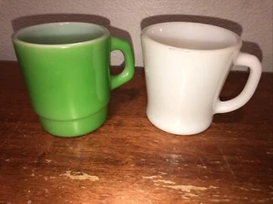 Fire King D Handled Mugs Milk Glass Lot of 2 Vtg Anchor Hocking USA Oven Proof - Picture 1 of 9