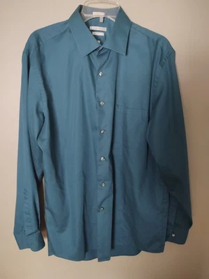 Satén Van Heusen Lux para hombre ajuste regular turquesa sin arrugas manga larga talla 17 Foto 1 de 4