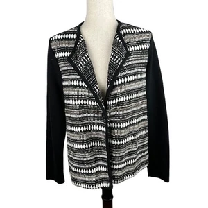 Chicos Textured Stripe Single Button Cardigan Black White Gold Size 2 or 12 EUC - Picture 1 of 5