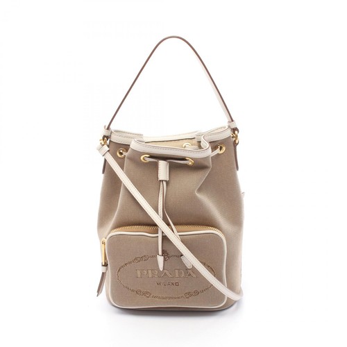 Borsa a tracolla PRADA LOGO JACQUARD 1BH038 tela pelle beige bianca usata