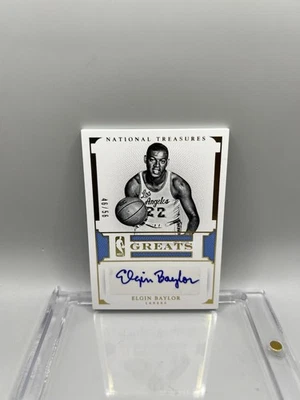 Elgin Baylor 2015-16 Panini National Treasures NBA Greats Auto #/56 con cargador Foto 1 de 2