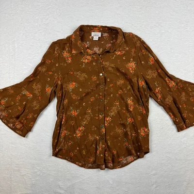 Blusa ARIAT Marrón Floral Manga Campana Abotonada Transparente Talla L VAQUERAS Foto 1 de 4