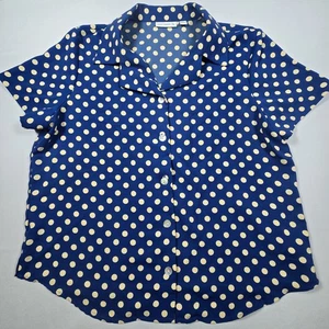 Susan Graver Polka Dot Blouse Shirt~Womens Size Large~Blue~Pearlescent Buttons - Picture 1 of 7
