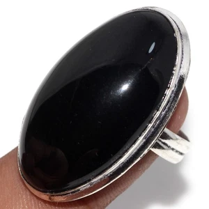 925 Silver Plated Black Obsidian Ethnic Ring Handmade Jewelry Size Us 9.5 GW - Picture 1 of 3