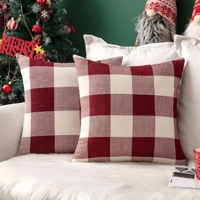  Pack of 2 Christmas Classic Farmhouse 18" x 18" (Pack of 2) White and Red - Image 1 of 4