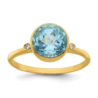 14k Yellow Gold Polished .02ct Diamond and Blue Topaz Ring Sz 7 - Image 1 of 4