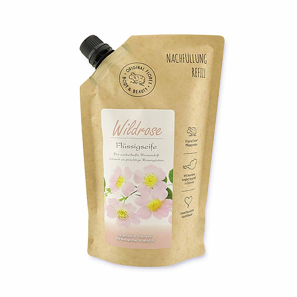 Flüssigseife mit biologischer Schafmilch 500ml im Nachfüll-Beutel Wildrose - Bild 1 von 1