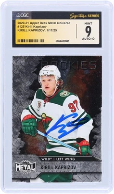 Tarjeta de novato firmada por Kirill Kaprizov Wild 2020-21 Upper Deck Metal #125 CGC 9/10 Foto 1 de 3