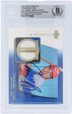 Johnny Bench Reds Signed 2003 Upper Deck Authentics Threads Time #TT-JB BAS Card - Image 1 of 4