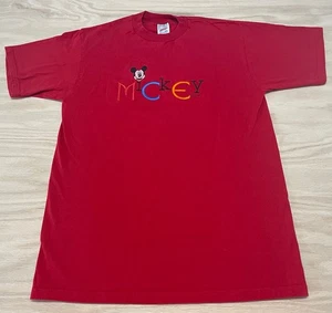 Vintage 90er bestickt Disney Mickey Mouse T-Shirt Größe Erwachsene Large rot Baumwolle - Bild 1 von 16