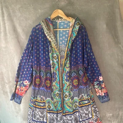 Johnny Was Hooded Multi-Print Cardigan Cotton Cashmere Boho Midi Plus Size 2X - Image 1 of 4