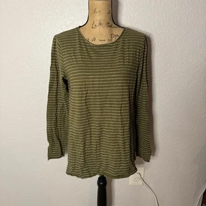 Eileen Fisher Langarmshirt olivgrün gestreift Bio Baumwolle Gr. M MANGELHAFT - Bild 1 von 10