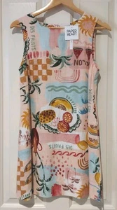 Women's Paper Heart Linen Blend Sleeveless Dress With Pockets~Pink Fruit XS~NEW - Picture 1 of 9