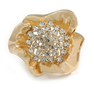 Anillo de cóctel grande con flores transparentes en baño de oro - ajustable (tamaño 7/8) - 5 cm - Imagen 1 de 6