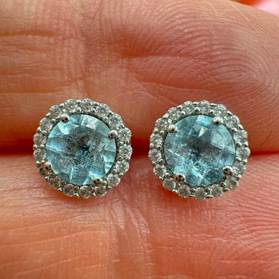 Aretes con halo de piedra de nacimiento de diciembre de topacio azul Lafonn diamantes de imitación nupcial Foto 1 de 4
