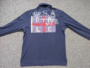 Vintage Polo Ralph Lauren Rugby Shirt Herren Large blau PRL Club Patch Flagge Baumwolle - Bild 1 von 16