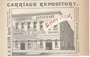 1888 AD AH ALLISON HUTCHINSON CLAY CENTER KANSAS CARRIAGE REPOSITORY BUGGY WAGON - Picture 1 of 1
