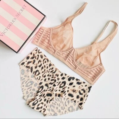 32B PEQUEÑO Victoria’s Secret conjunto sujetador nude estampado animal bragas hiphugger Foto 1 de 4