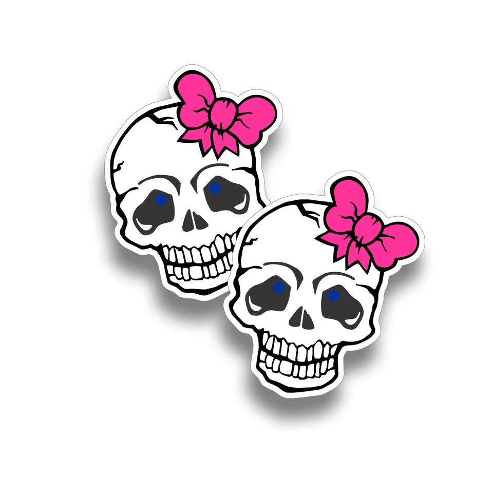 2 X черепа этикетка стикер с бантом, мотоциклиста плохой девочки женщины мотоцикла грузовика прицепа - Изображение 1 из 1