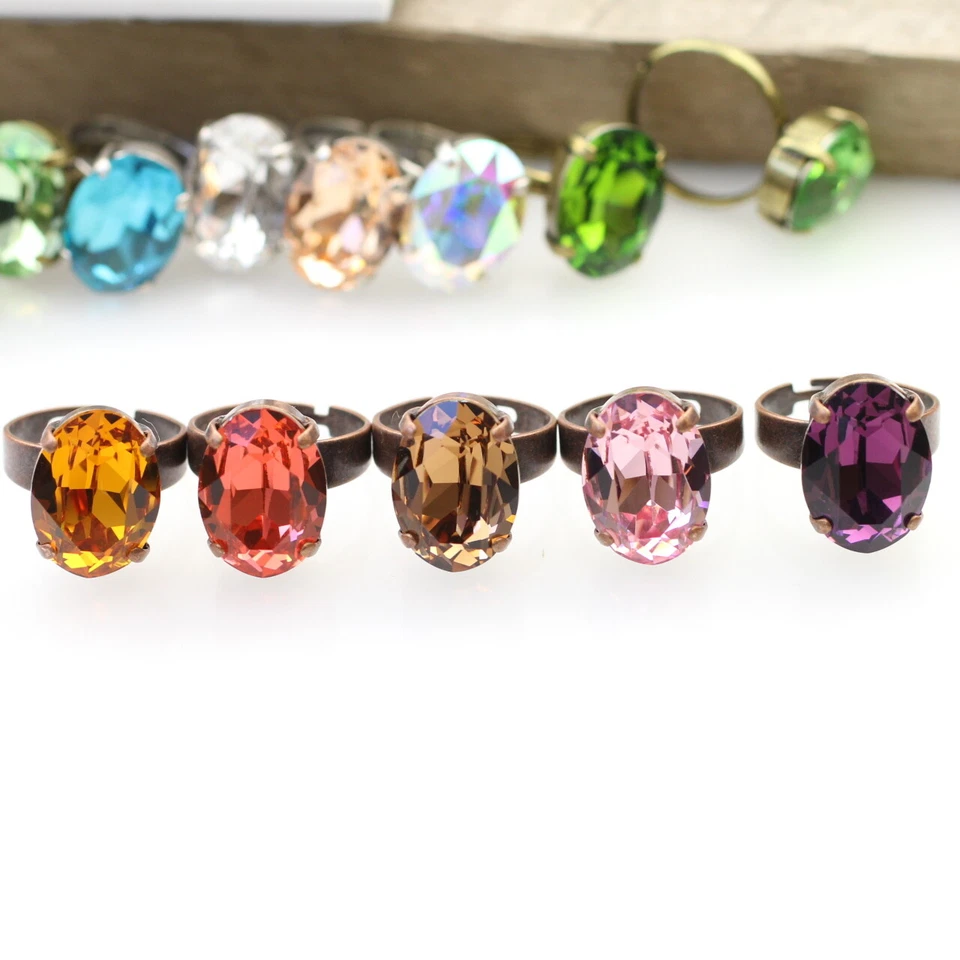 Cocktail Ring Mit Swarovski-Kristalle, Efsa Kristalle Oval groß 18 mm glitzer - Bild 1 von 4