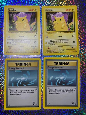 Pokemon Base Set 2 Regular Non-Holo: 87/130 Pikachu; 119/130 Energy Removal - Image 1 of 4