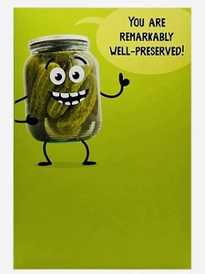 Birthday Card For Anyone Funny Jar Of Pickles Embossed Hallmark Card NEW - Picture 1 of 14