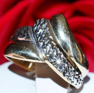 14k multi tone gold ring diamond cut V shape band sz 8 vintage handmade 4.4g N20 - Picture 1 of 12