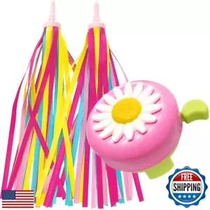 Kids Bike Bell and Streamers for Girls - 1 Pack Flower Bicycle Bell with 2 Pa - Picture 1 of 5