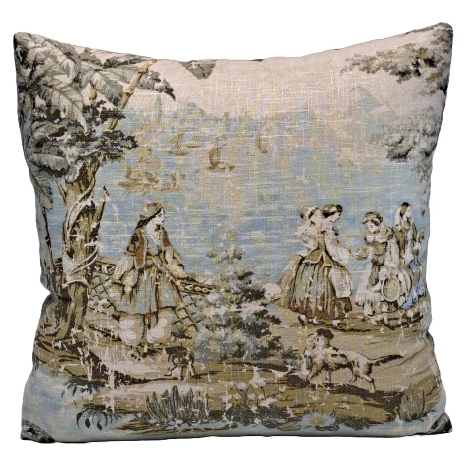 Funda Almohada Decorativa Bosporus Toile 20"" Lino Azul Foto 1 de 4