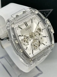 Rare Guess 43mm Phoenix Clear Tonneau Case Dial Chronograph Silicone Strap Watch - Picture 1 of 12