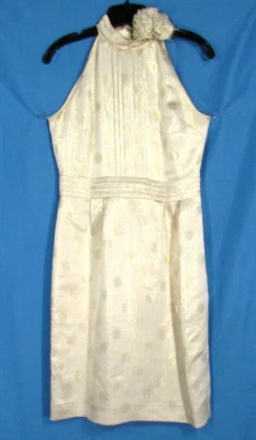 ANTONIO MELANI Champagne TONAL DOTS Silk Sheath Dress COCKTAIL PARTY Halter 4 - Image 1 of 4