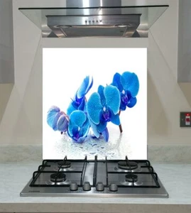 Splashback Toughened Glass Unique Kitchen Blue Orchid Flower Any Sizes - Picture 1 of 3