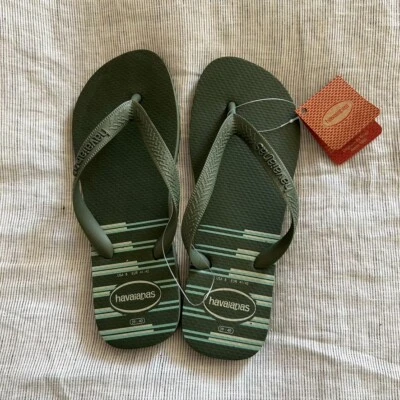 Havaianas женщин 8 М 41/42 зеленые полоски стринги пляж шлепанцы новый с Ярлыками - Изображение 1 из 4