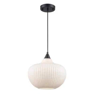 Bel Air Lighting Aristo 1Light Black Pendant Light Fixture w/Frosted Glass Shade - Picture 1 of 11