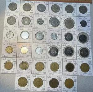 1935 - 2012 Costa Rica 1, 2, 5, 10, 20, 25, 50 & 100 Colones VF - BU 34 Coin Lot - Picture 1 of 17