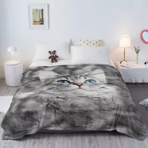 Grey Cat Flannel Velvet Blanket Super Soft Throw Blanket For Sofa Bed 60"x80" - Picture 1 of 9