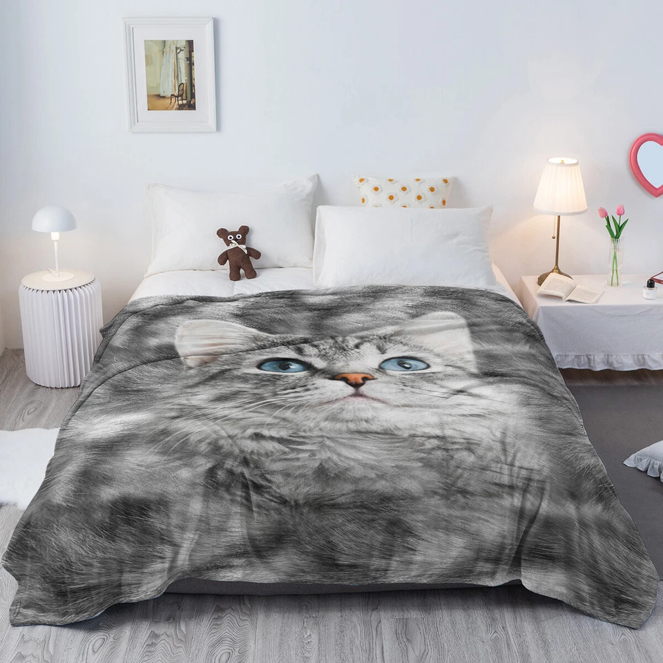 Manta de terciopelo de franela gris gato manta súper suave para sofá cama 60"x80"  Foto 1 de 4