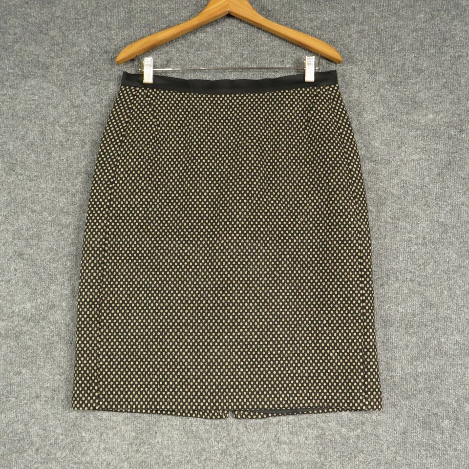 Falda Strenesse Mujer 10 Negra Marrón Lana Plana Frontal Trasera Cremallera Lana Falda Lápiz Foto 1 de 4