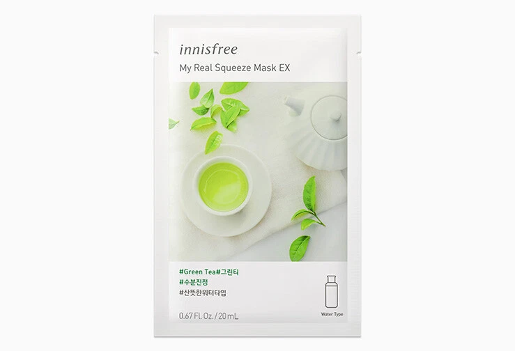 Mascarilla de té verde Innisfree My Real Squeeze hidratada para piel seca 20 ml 10 un. Foto 1 de 1